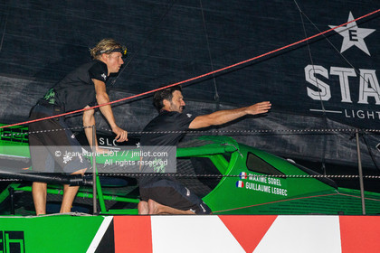 Transat Jacques Vabre 2019, arrivée à Salvador de Bahia, de Maxime Sorel et Guillaume Le Brec à bord de l'Imoca V and B le 12 novembre 2019.Photo © Jean-Marie Liot   AleA.
