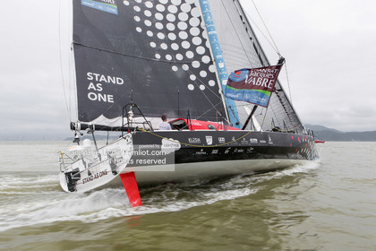 .Itajaï (Brazil) on 13 November 2015, arrival of Eric Bellion and Sam Goodchild aboard the imoca as one man. Photo © Jean-Marie Liot   DPPI.