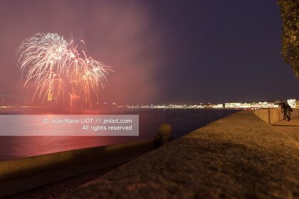 .Russia, Saint Petersburg, listed as World Heritage by UNESCO, fireworks on the Neva during the Nuits Blanches events (Sleepless Nights)