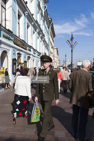.Russia, Saint Petersburg, listed as World Heritage by UNESCO, in the city streets, military