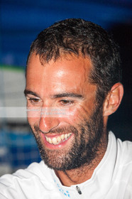 .Arrival in Imoca Banque Populaire Costa Rica on November 19, 2011. Skippers Armel Le Cleac'h and Christopher Pratt placed third in the Imocas category. Photo © Jean-marie Liot   DPPI