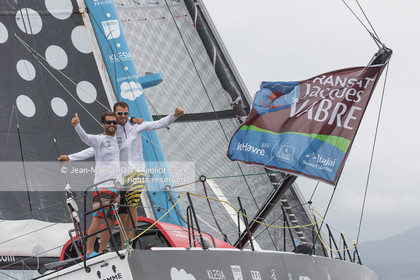 .Itajaï (Brazil) on 13 November 2015, arrival of Eric Bellion and Sam Goodchild aboard the imoca as one man. Photo © Jean-Marie Liot   DPPI.