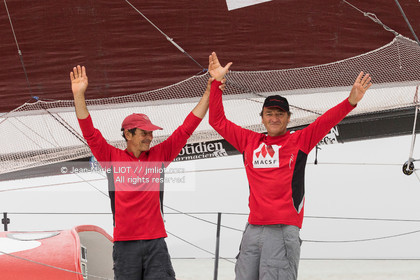 .Itajaï (Brazil) on November 13, 2015, arrival of Bertrand de Broc and Marc Guillemot aboard the imoca MACSF. Photo © Jean-Marie Liot   DPPI
