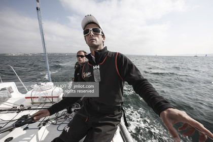 TOUR DE FRANCE A LA VOILE 2013 - BREST 12 07 2013 - PHOTO JEAN MARIE LIOT - A BORD DE SODEBO AVEC THOMAS COVILLE ET SON EQUIPAGE.