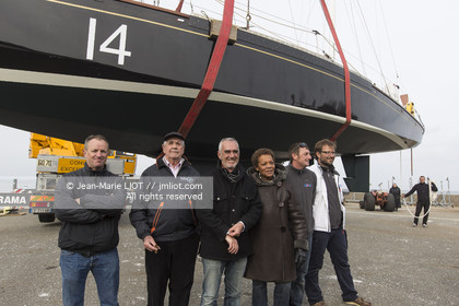 .Launch of Eric's Tabarly legendary Pen Duick II with french sailor Loïck Peyron, three times winner of The Transat, who will start the next race edition in Plymouth on may 2nd, 2016 at the helm of the historical boat - launch was in Quiberon march 24, 2016 - Photo Jean-Marie Liot   DPPI
