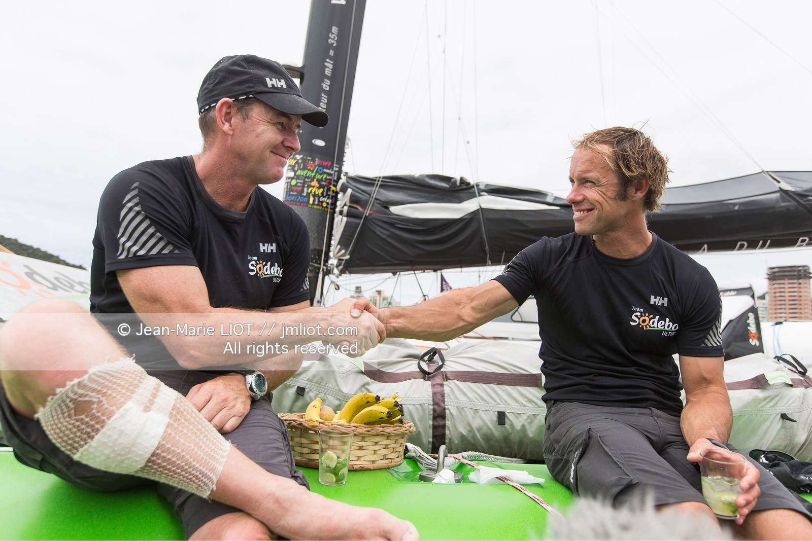 Itajaï(Brésil), samedi 7 novembre 2015, Thomas Coville et Jean-Luc Nélias deuxiémes au classement Ultim de la Transat Jacques Vabre sur SODEBO. Photo © JEAN-MARIE LIOT   DPPI.