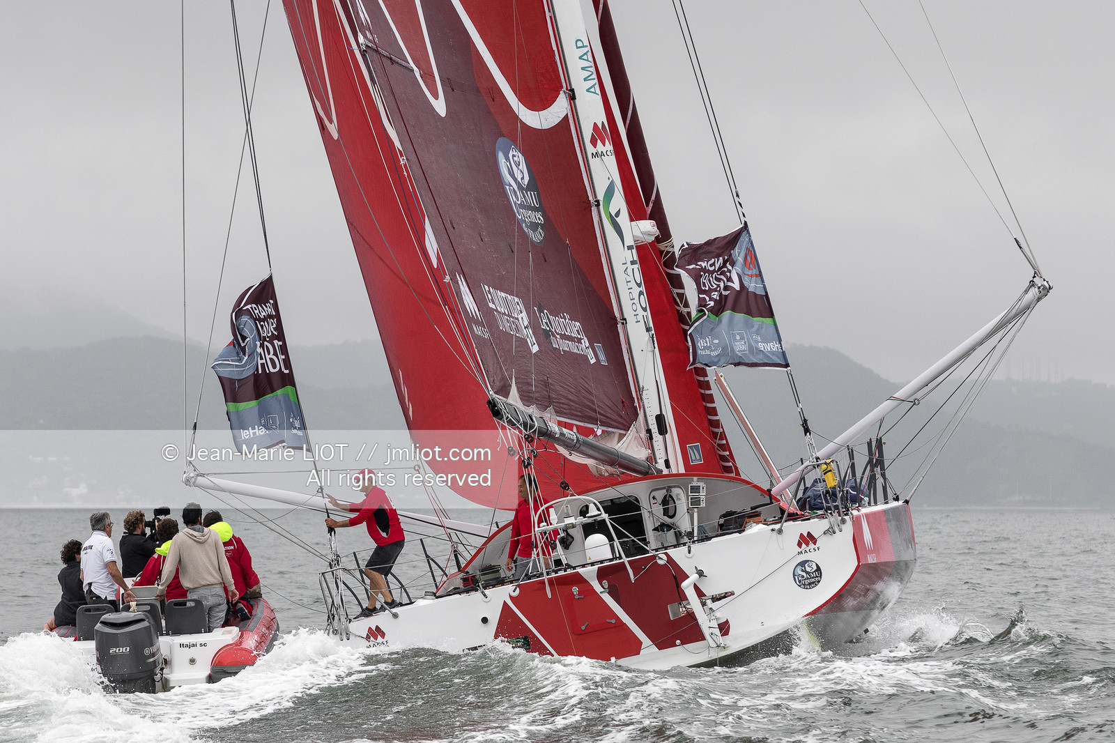 .Itajaï (Brazil) on November 13, 2015, arrival of Bertrand de Broc and Marc Guillemot aboard the imoca MACSF. Photo © Jean-Marie Liot   DPPI