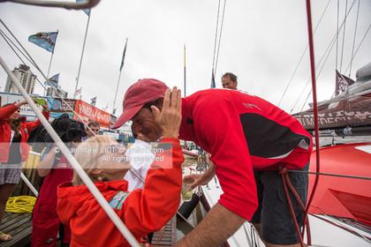 .Itajaï (Brazil) on November 13, 2015, arrival of Bertrand de Broc and Marc Guillemot aboard the imoca MACSF. Photo © Jean-Marie Liot   DPPI