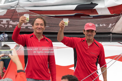 .Itajaï (Brazil) on November 13, 2015, arrival of Bertrand de Broc and Marc Guillemot aboard the imoca MACSF. Photo © Jean-Marie Liot   DPPI