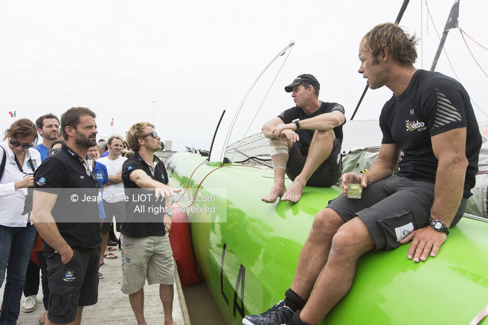 Itajaï(Brésil), samedi 7 novembre 2015, Thomas Coville et Jean-Luc Nélias deuxiémes au classement Ultim de la Transat Jacques Vabre sur SODEBO. Photo © JEAN-MARIE LIOT   DPPI.
