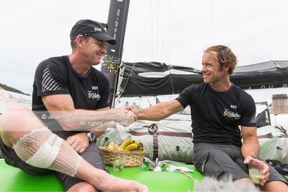 Itajaï(Brésil), samedi 7 novembre 2015, Thomas Coville et Jean-Luc Nélias deuxiémes au classement Ultim de la Transat Jacques Vabre sur SODEBO. Photo © JEAN-MARIE LIOT   DPPI.