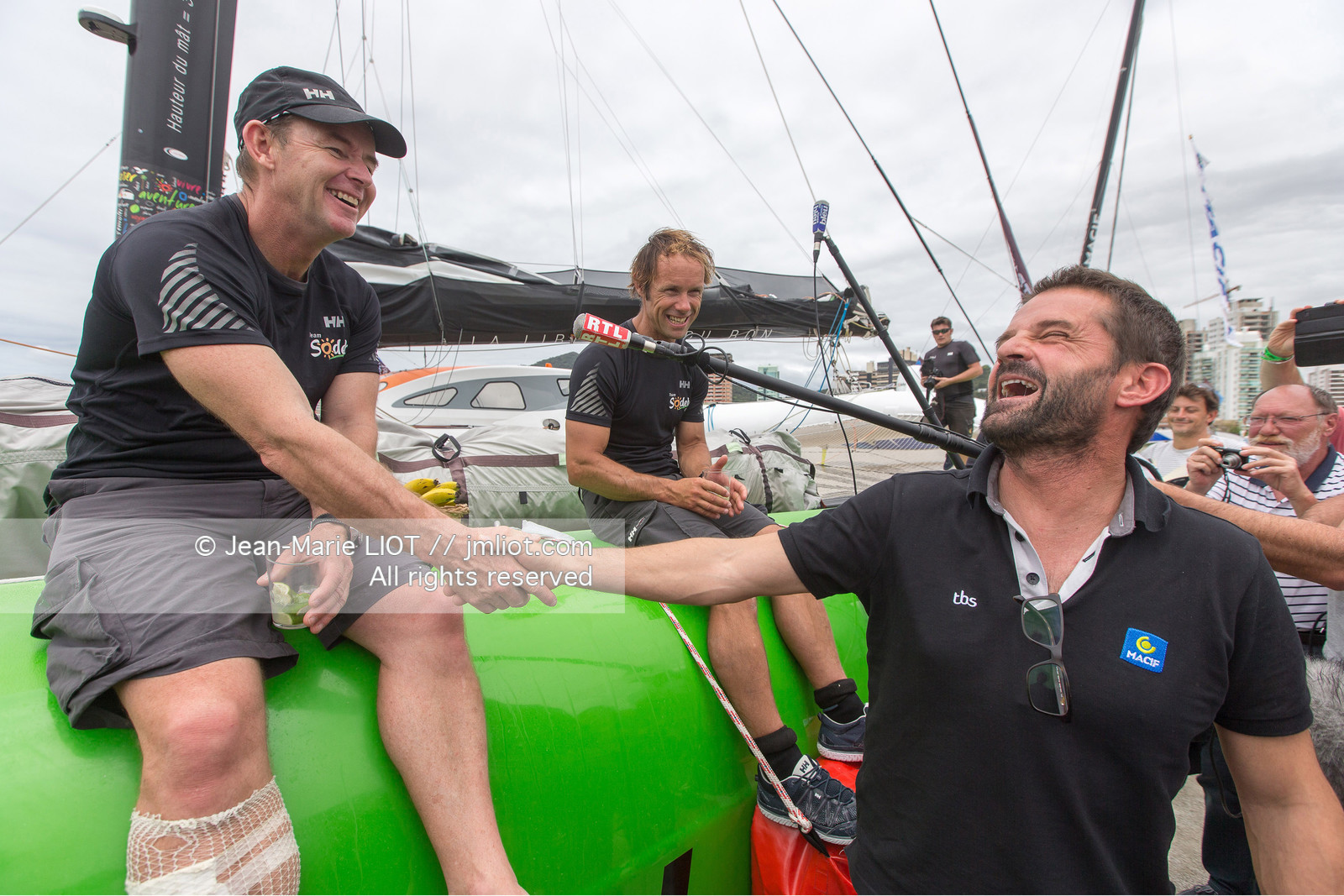 Itajaï(Brésil), samedi 7 novembre 2015, Thomas Coville et Jean-Luc Nélias deuxiémes au classement Ultim de la Transat Jacques Vabre sur SODEBO. Photo © JEAN-MARIE LIOT   DPPI.