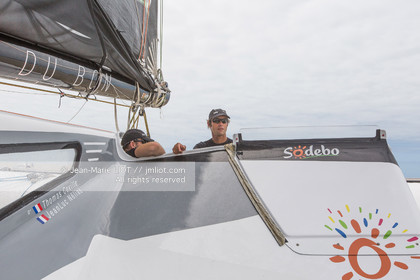 Itajaï(Brésil), samedi 7 novembre 2015, Thomas Coville et Jean-Luc Nélias deuxiémes au classement Ultim de la Transat Jacques Vabre sur SODEBO. Photo © JEAN-MARIE LIOT   DPPI.
